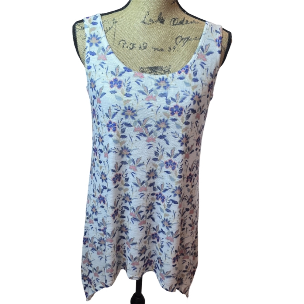Cupio Womens Floral Sharkbite Tank Top White Purple Pink Blue Scoop Neck Medium